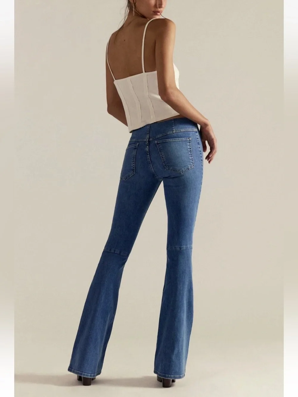 Free People We The Free Blue Faded Penny Pull On Flare Jeans NWOT Size 24
